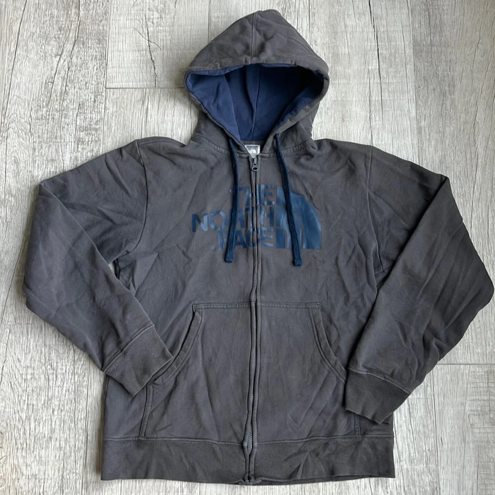 Men’s The North Face Hoodie Gray/Blue Size Medium Pullover‎ Logo